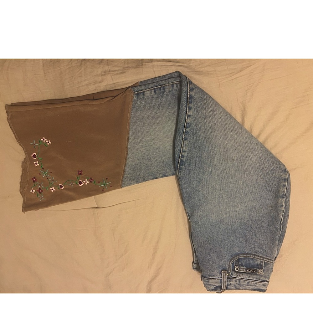 Embroidered Blue and Tan Women Jeans